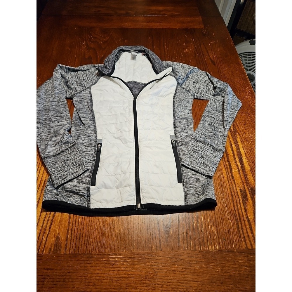 Eddie Bauer Jacket Womens Small Blk/white Athletic Full Zip Thumbhole(A637